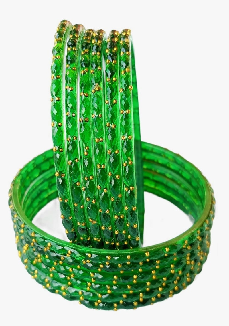 Stylish Green Crystal Glass Bangles Pack of 12 for