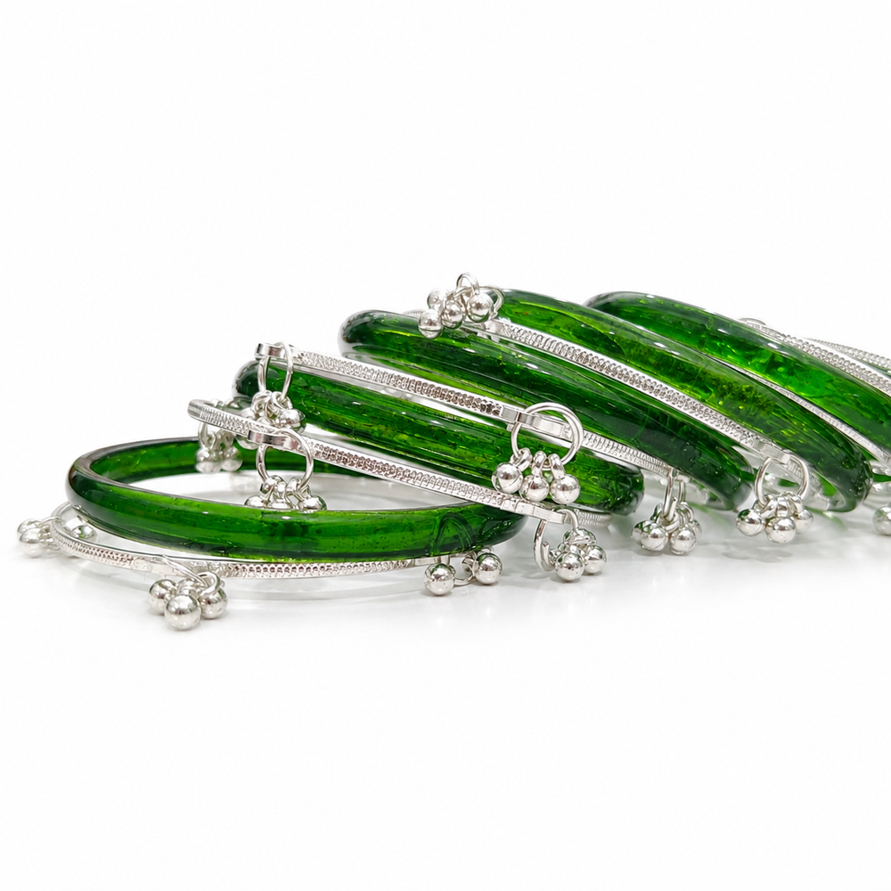 Trendy Green Kashmiri Style Jelly Bangles – Lightweight (Pack of 8 pcs)