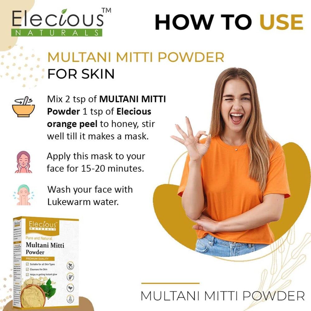 Natural Multani Mitti powder for Exfoliating, Soothing, Nourishing, Smoothening Face, Skin and Hair Fuller's Earth, Bentonite Clay (100 Grams)lPack of 2