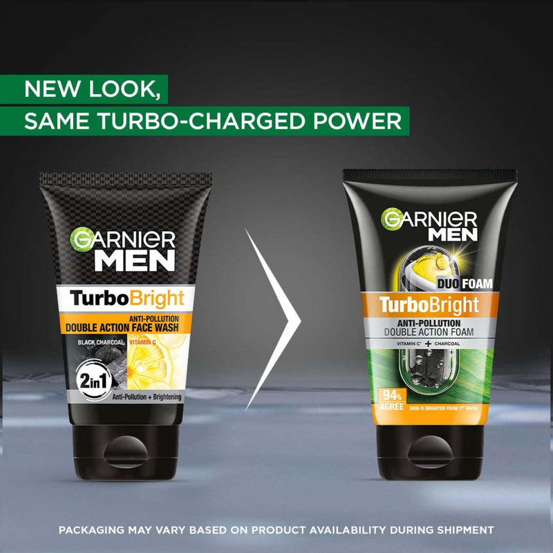 Garnier Men, Face Wash, Brightening & Anti-Pollution, TurboBright Double Action, 150 g