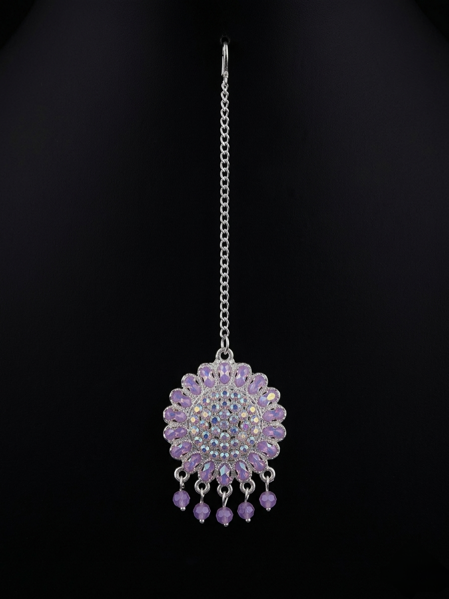 Pastel Purple Anti-Tarnish Earrings & Maang Tikka Set