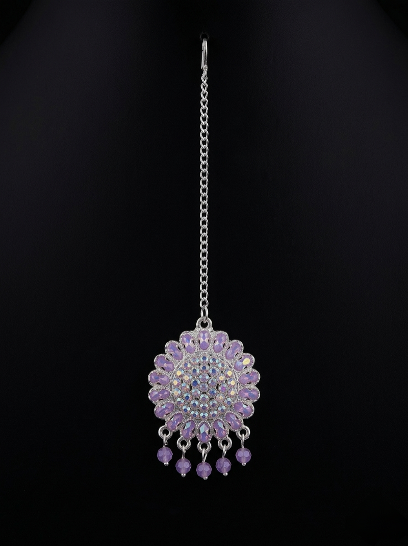 Pastel Purple Anti-Tarnish Earrings & Maang Tikka Set