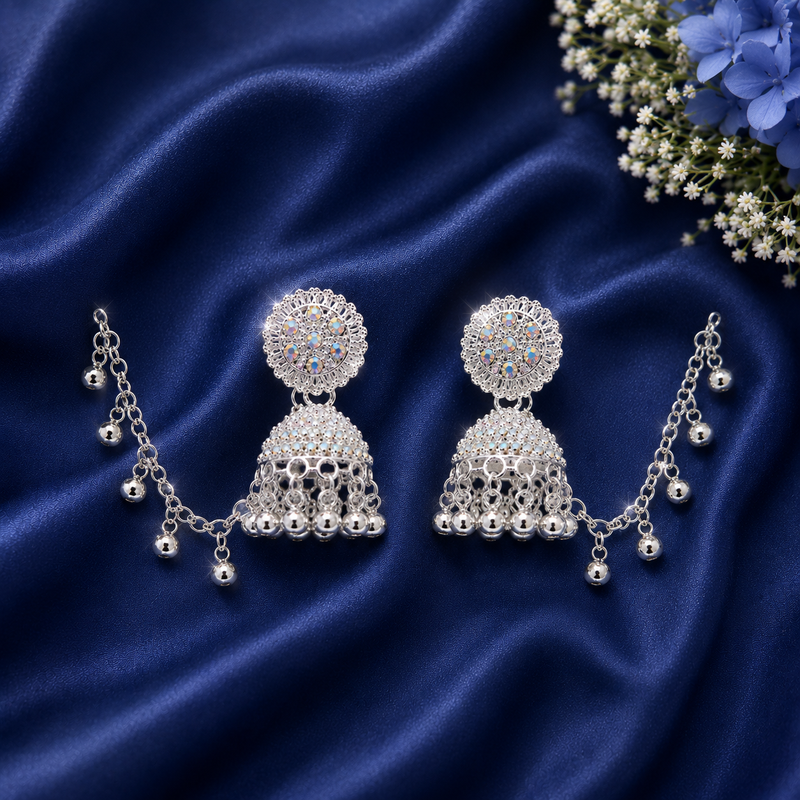 Anti-Tarnish Silver Jhumka Earrings with Pearl Drops for Women and girls