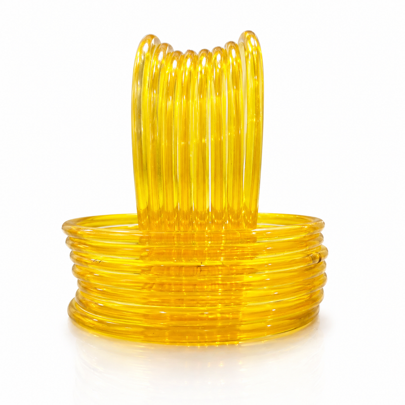 Golden Jelly Bangles Set of 24 – Glossy Transparent Luxury Stack
