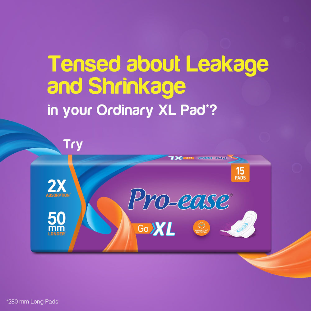 Pro Ease GO XL Sanitary Pad | Pack Of 15 Pad | Sanitary Pad For Women | 30% More Absorption| 18% Bigger | Odour Control |