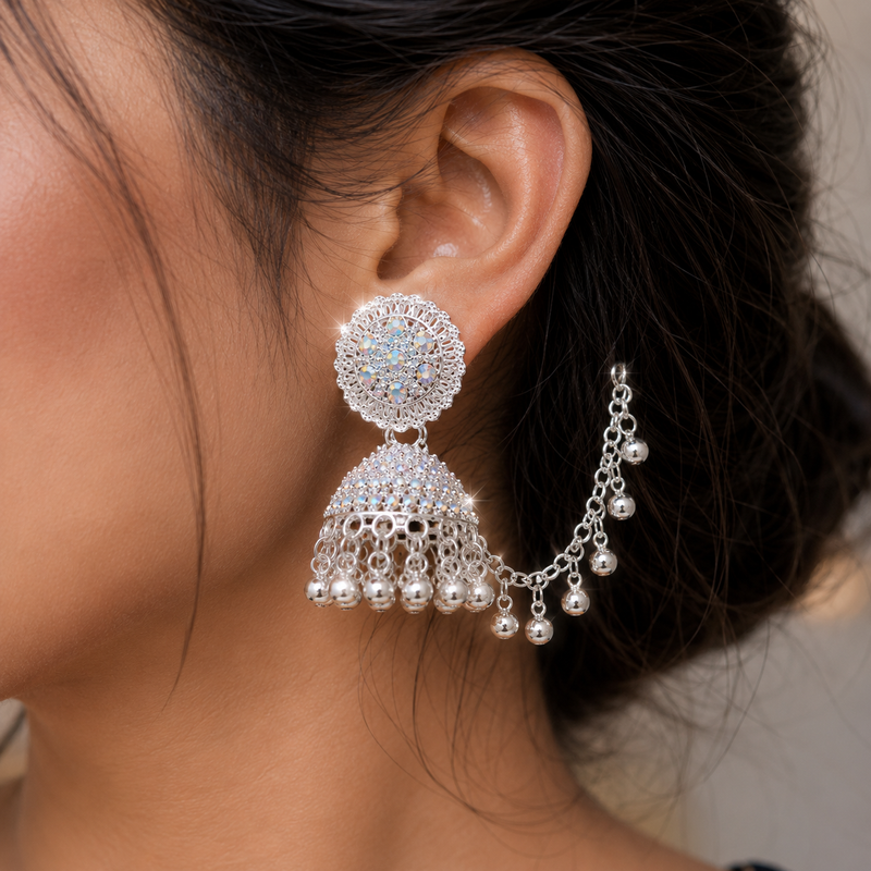 Anti-Tarnish Silver Jhumka Earrings with Pearl Drops for Women and girls