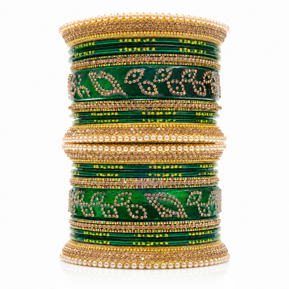 Luxury Green Lahathi Set with Pearl & Stone Work✨