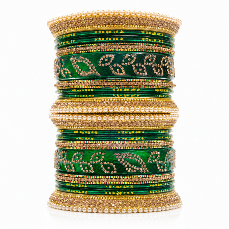 Luxury Green Lahathi Set with Pearl & Stone Work✨
