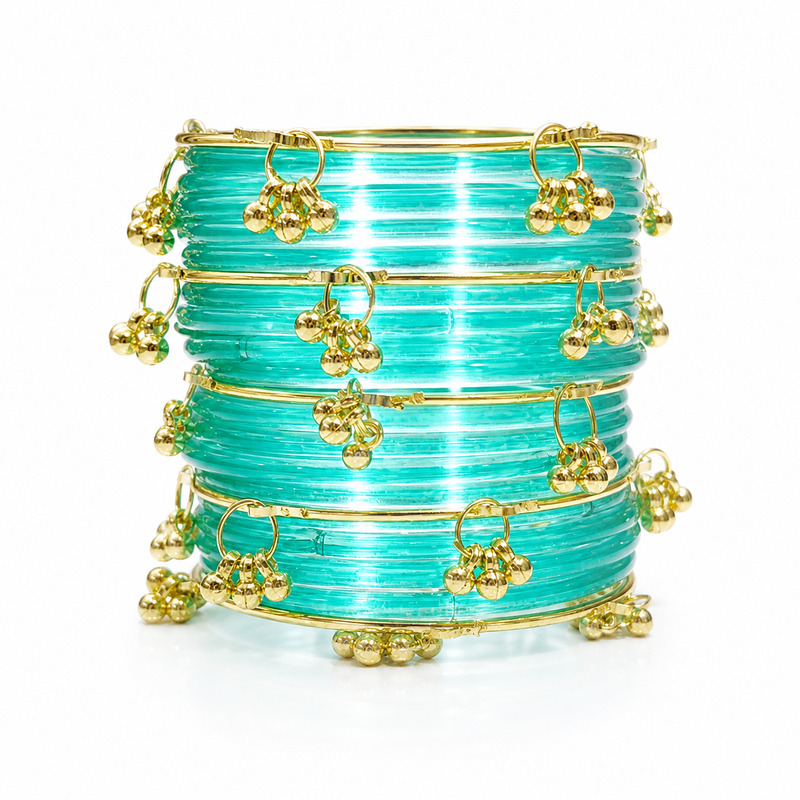 Trendy Jelly Bangles Set with Gold Charm – Lightweight Stylish Daily Wear
