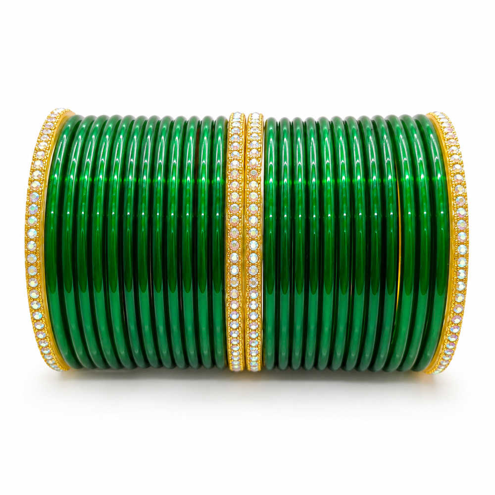 Sawan Special Gopi Green  Glass Bangles Set – Pack of 28 Pcs