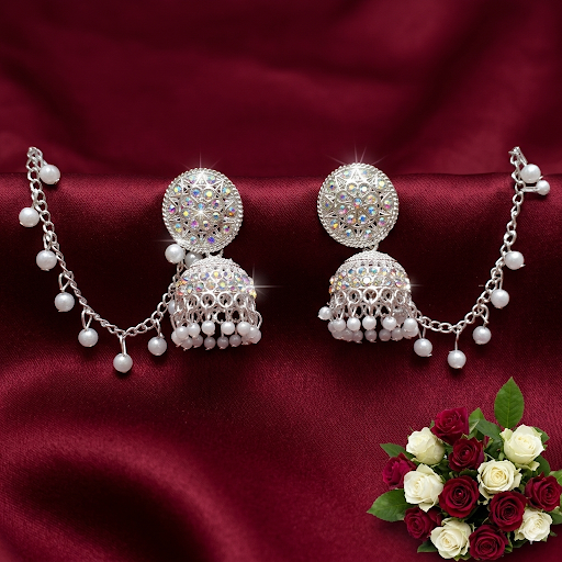 Anti-Tarnish Silver Ethnic Earrings with Lari Elegant Pearl