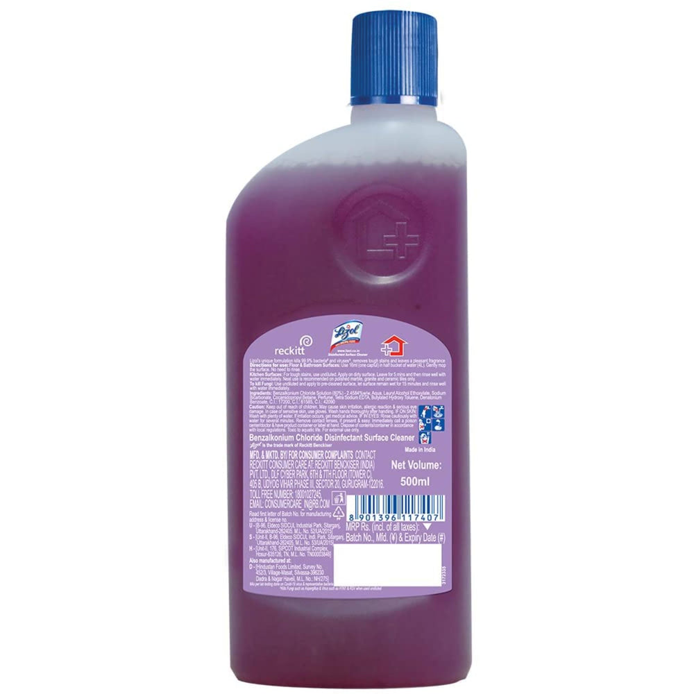 Lizol Disinfectant Surface & Floor Cleaner Liquid, Lavender - 500 ml | Suitable for All Floor Cleaner Mops | Kills 99.9% Germs| India's #1 Floor Cleaner