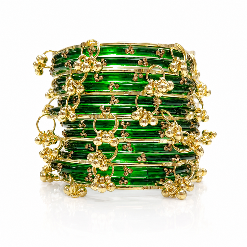 Sawan Special Designer Green Glass Bangles | Kashmiri Trending | Set of 20 Pcs