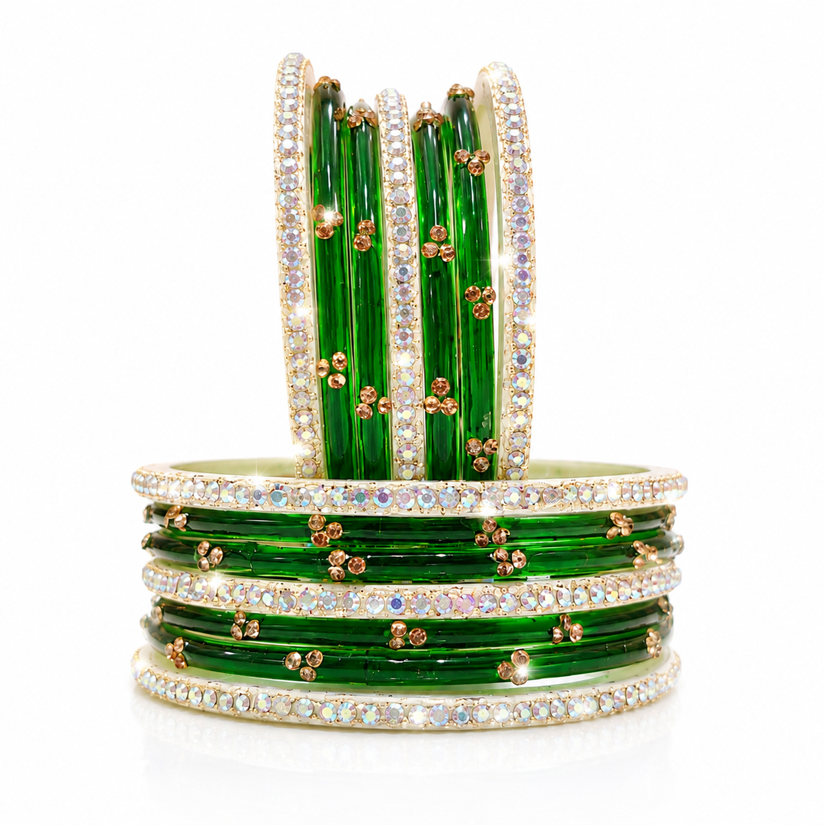 Anti Tarnish Sawan special Green Glass Bangles silver plated | set of 18 Pcs