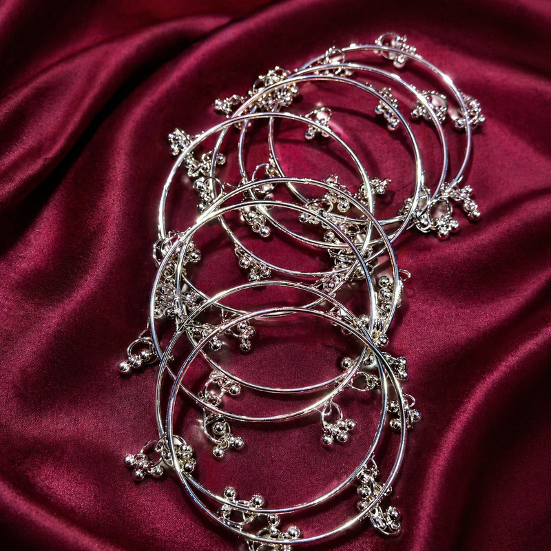 Kashmiri Trending Silver Ghungroo Bangles Set of 8 Pcs