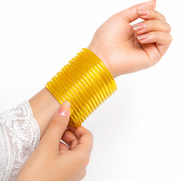 Golden Jelly Bangles Set of 24 – Glossy Transparent Luxury Stack