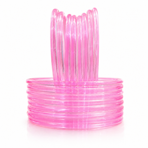 Soft Pink Jelly Bangles Set of 24 💖 – Cute & Stylish Stack