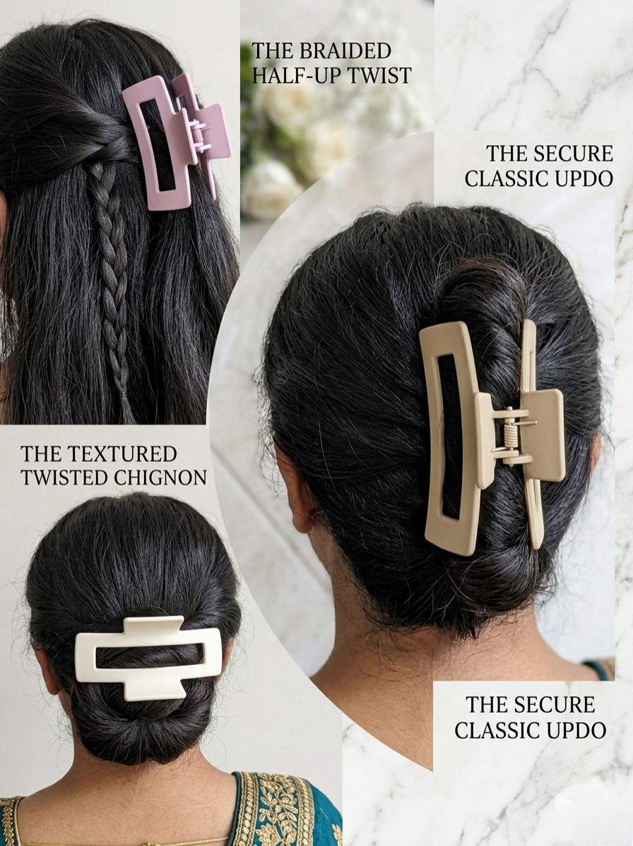 Matte Hair Claw Clips – Strong Hold Stylish Clutcher Combo (Pack of 3)