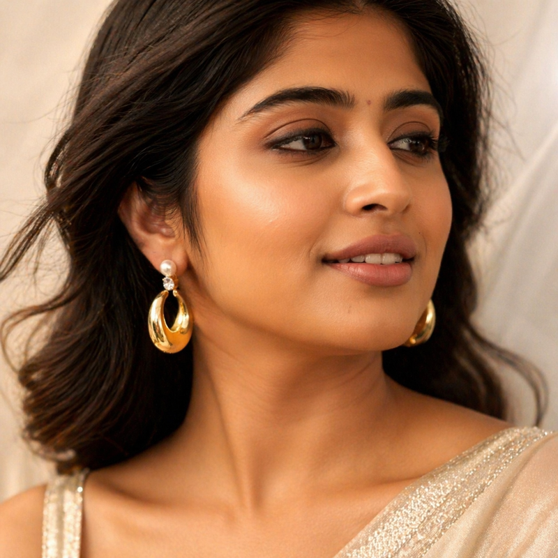 Luxury Anti-Tarnish Golden Hoop Earrings with Crystal & Pearl