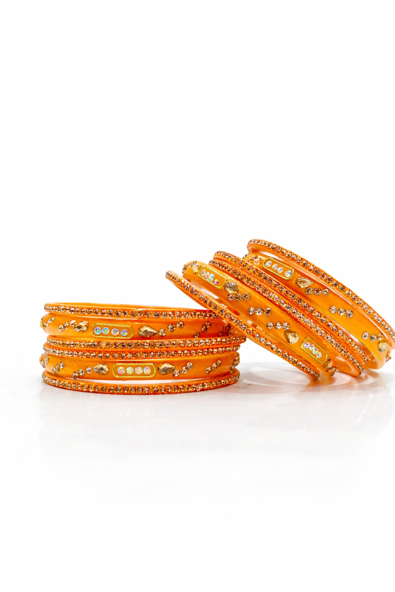 Luxury Orange Designer Bangles – Sparkling Stone 3 Pcs Set