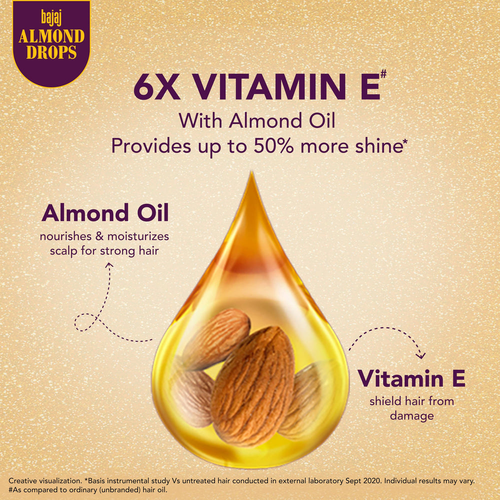 Bajaj Almond Drops Hair Oil, 285ml, 6X Vitamin E, Almond Oil, Light and Non Sticky, Hair Fall Control