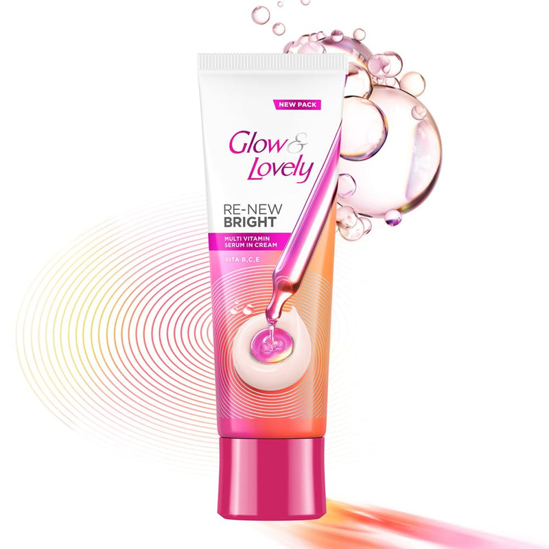 Glow & Lovely Renew Bright Multivitamin Serum In Cream | Vitamins B,C And E | Renews Skin Cells |Bright And Healthy Skin | Clinically Proven Formula Is Dermatologically Tested | 80G 