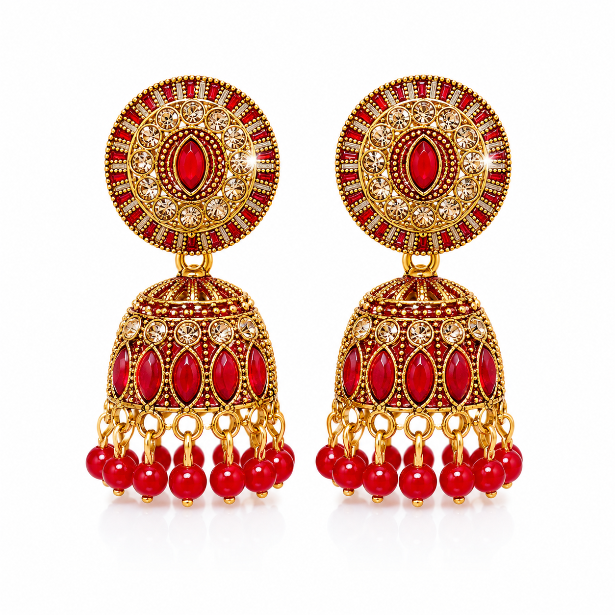 Anti Tarnish Red Designer Jhumki Earrings✨