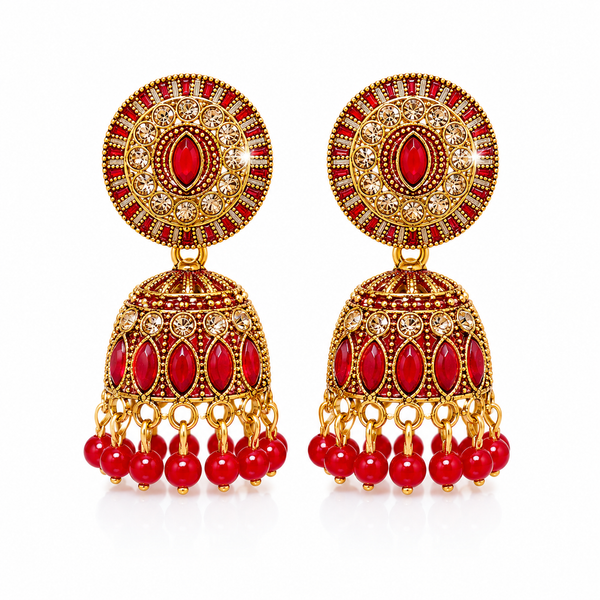 Anti Tarnish Red Designer Jhumki Earrings✨