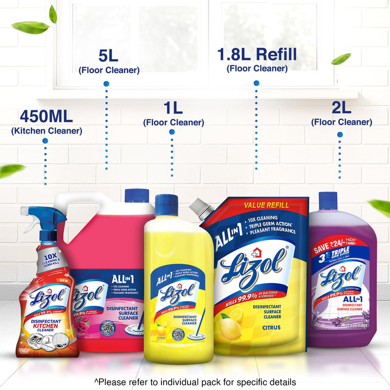Lizol Disinfectant Surface & Floor Cleaner Liquid, Citrus - 500 ml | Suitable for All Floor Cleaner Mops | Kills 99.9% Germs| India's #1 Floor Cleaner