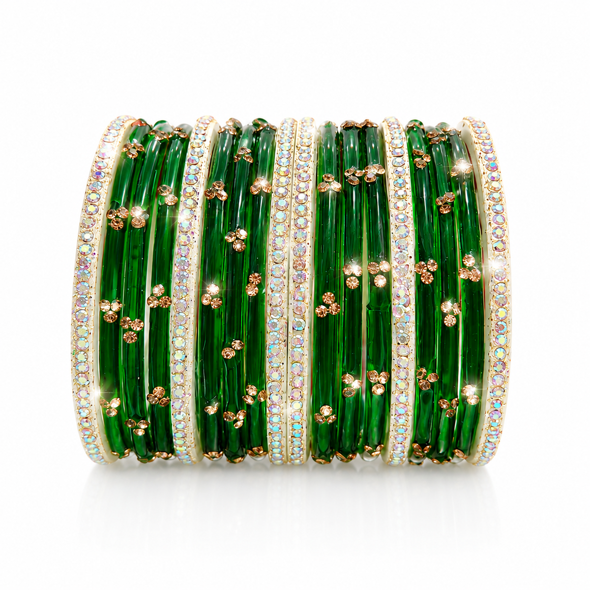 Anti Tarnish Sawan special Green Glass Bangles silver plated | set of 18 Pcs