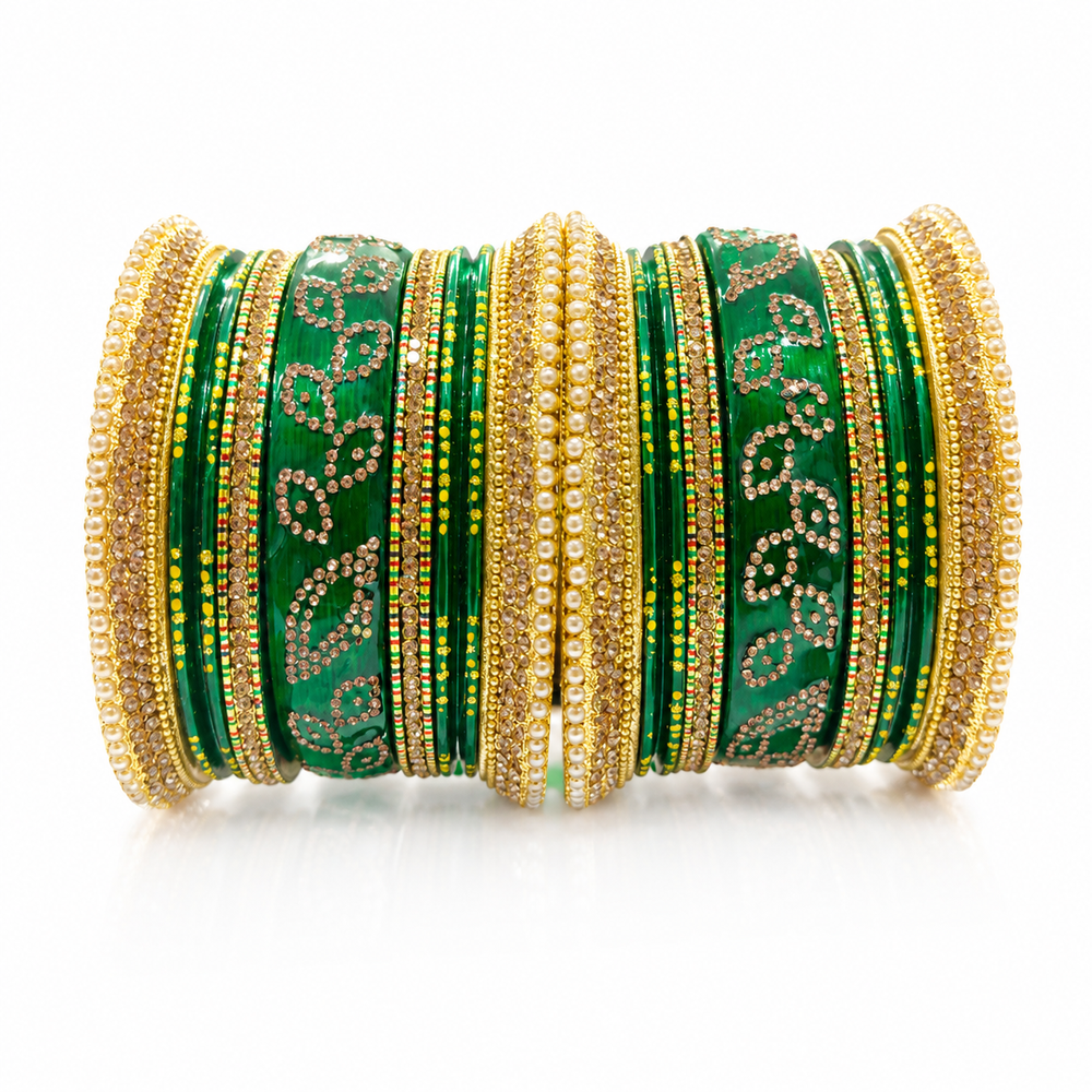 Luxury Green Lahathi Set with Pearl & Stone Work✨