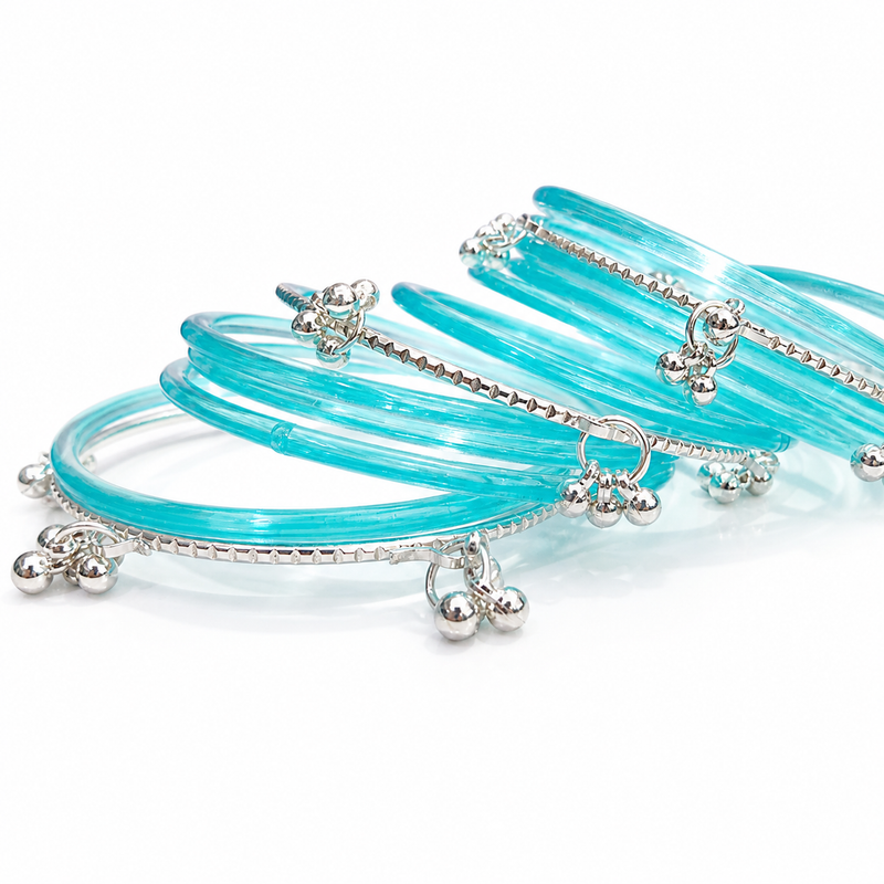Jelly Kashmiri Santro colour Bangles Set with sliver Ghungroo (Set of 24)pcs ✨