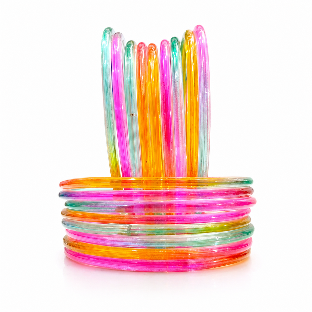 Multi-Color Jelly Bangles Set of 24 – Glossy Transparent Rainbow Stack