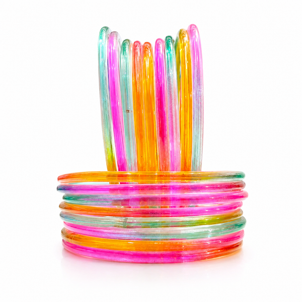 Multi-Color Jelly Bangles Set of 24 – Glossy Transparent Rainbow Stack