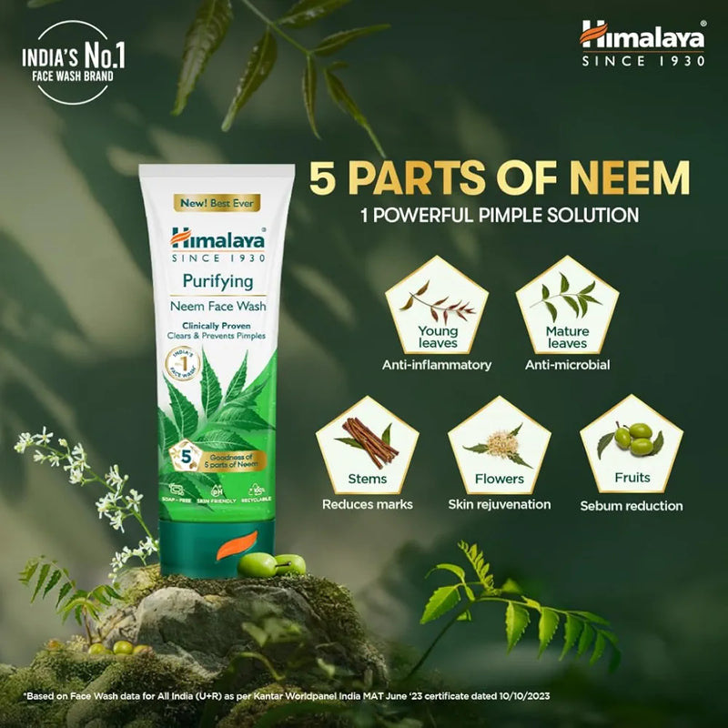 Himalaya Purifying Neem Face Wash|Clears and Prevents Pimples & Acne|Made with 5 parts of Neem|New & Best Ever clinically Proven formula|Gently Cleanses|For men and women|200 ml