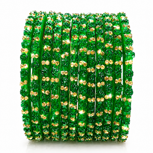 Anti Tarnish New Green Rose Design Bangles for Women & Girls| Pack of 12