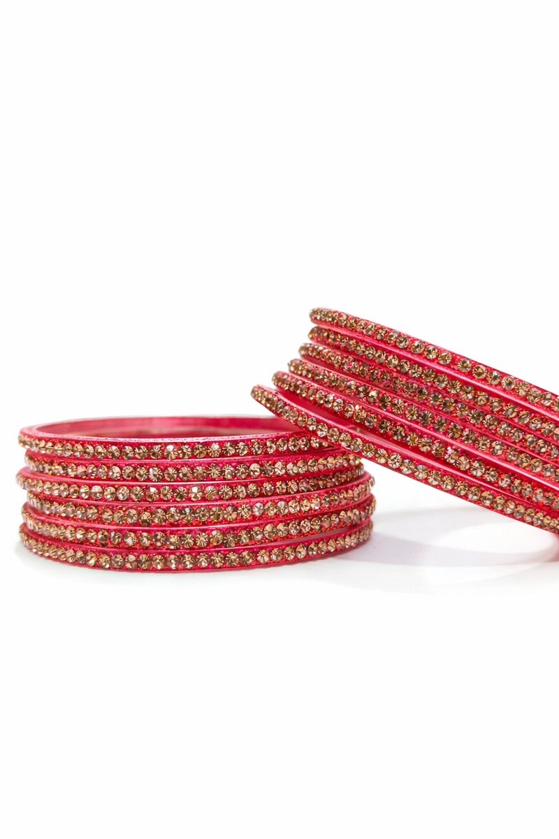 Red Colour Crystal Stone Bangles Set – Stylish Ethnic Jewellery set of 12