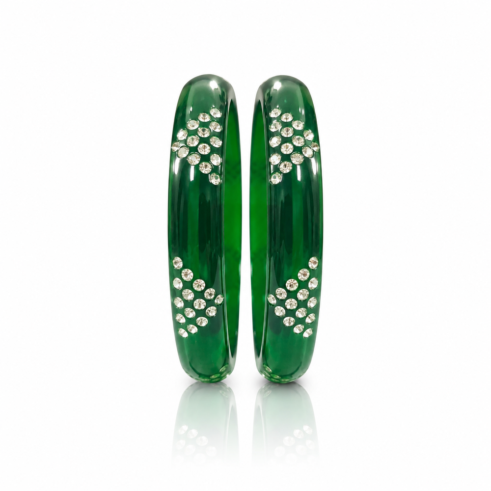 Beautiful Green Fancy Bangles with Stone Work | Traditional Bangles | Pack of 2 Pcs