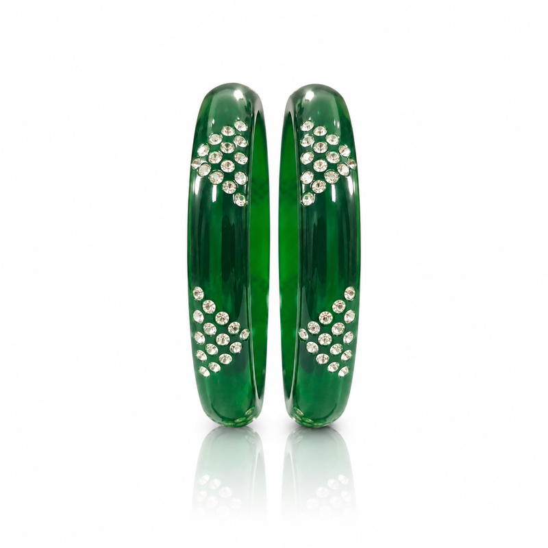 Beautiful Green Fancy Bangles with Stone Work | Traditional Bangles | Pack of 2 Pcs