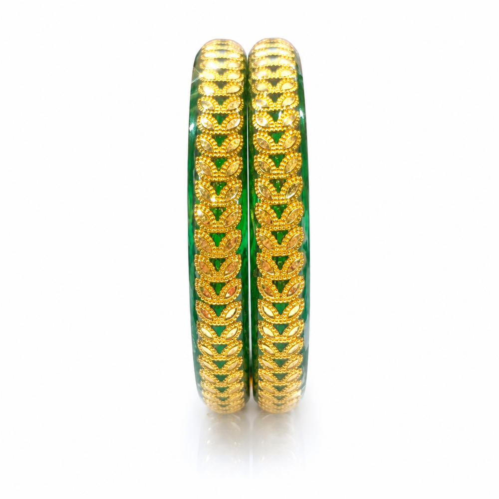 Trendy Green Gold Design Bangles Set | Lightweight Traditional Bangles for Women | (Pack of 2 Pcs)