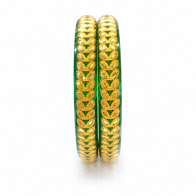 Trendy Green Gold Design Bangles Set | Lightweight Traditional Bangles for Women | (Pack of 2 Pcs)