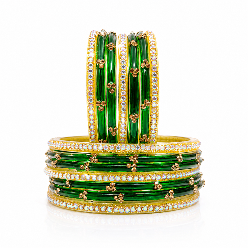 Anti-tarnish Sawan special Green Glass Bangles |set of 20Pcs