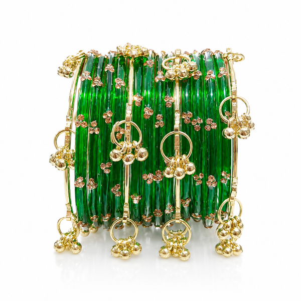 Sawan Special Designer Green Glass Bangles | Kashmiri Trending | Set of 20 Pcs