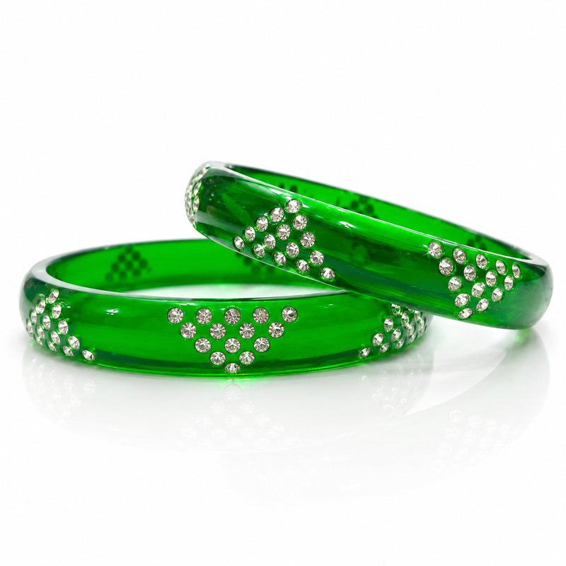 Beautiful Green Fancy Bangles with Stone Work | Traditional Bangles | Pack of 2 Pcs