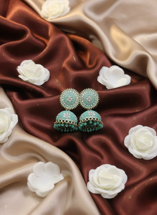 Anti-Tarnish Mint Green Traditional Earrings Jhumka with Pearl