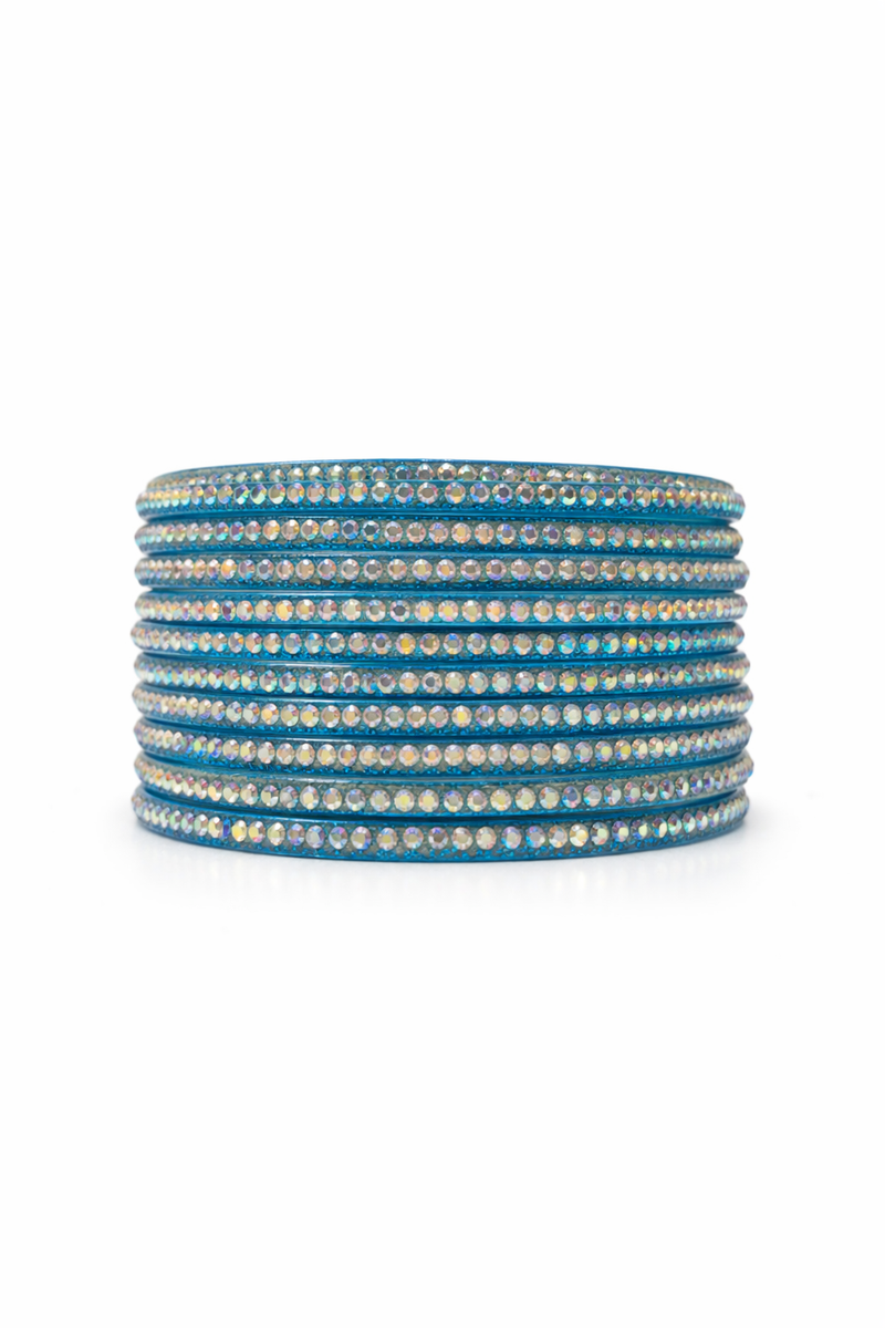 Elegant Firoji Crystal Stone Bangles Set – Sparkling Traditional Wear (Pack of 12)