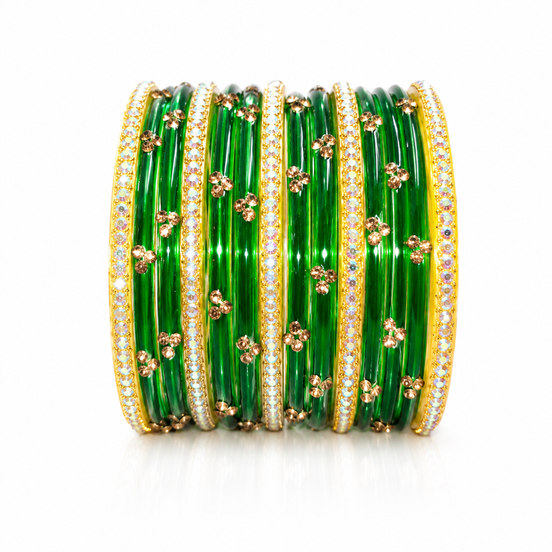 Anti-tarnish Sawan special Green Glass Bangles |set of 20Pcs