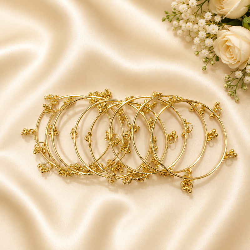 Traditional Kashmiri Golden Bangles with Ghungroo Design