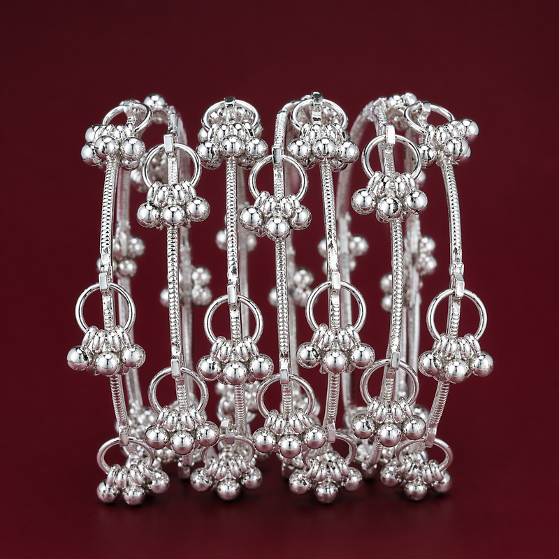 Kashmiri Trending Silver Ghungroo Bangles Set of 8 Pcs
