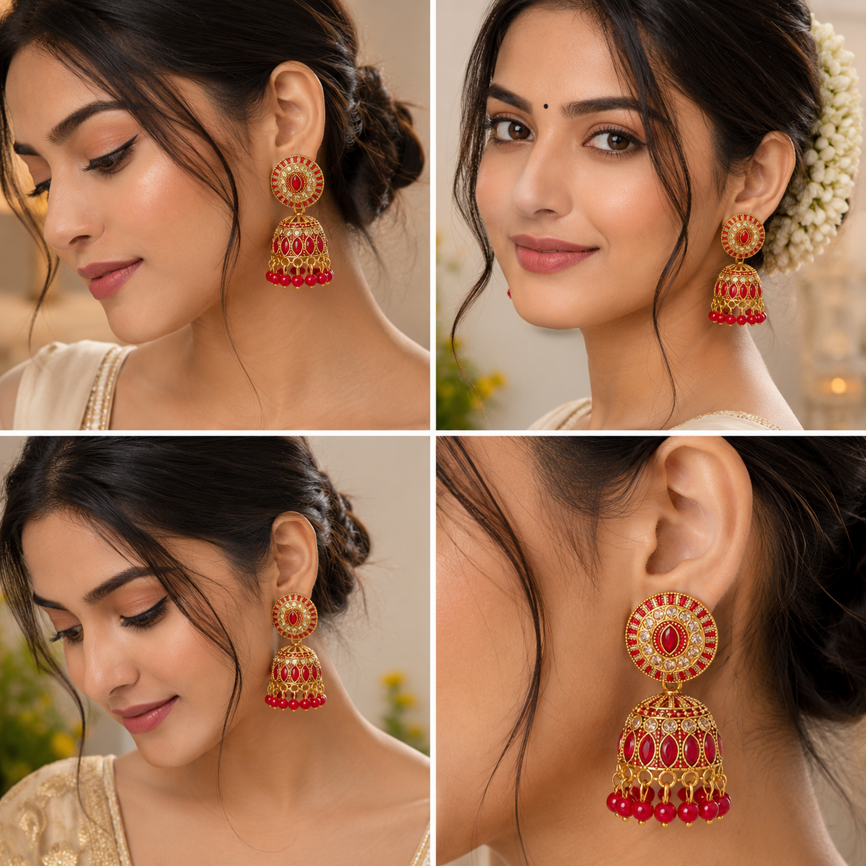 Anti Tarnish Red Designer Jhumki Earrings✨